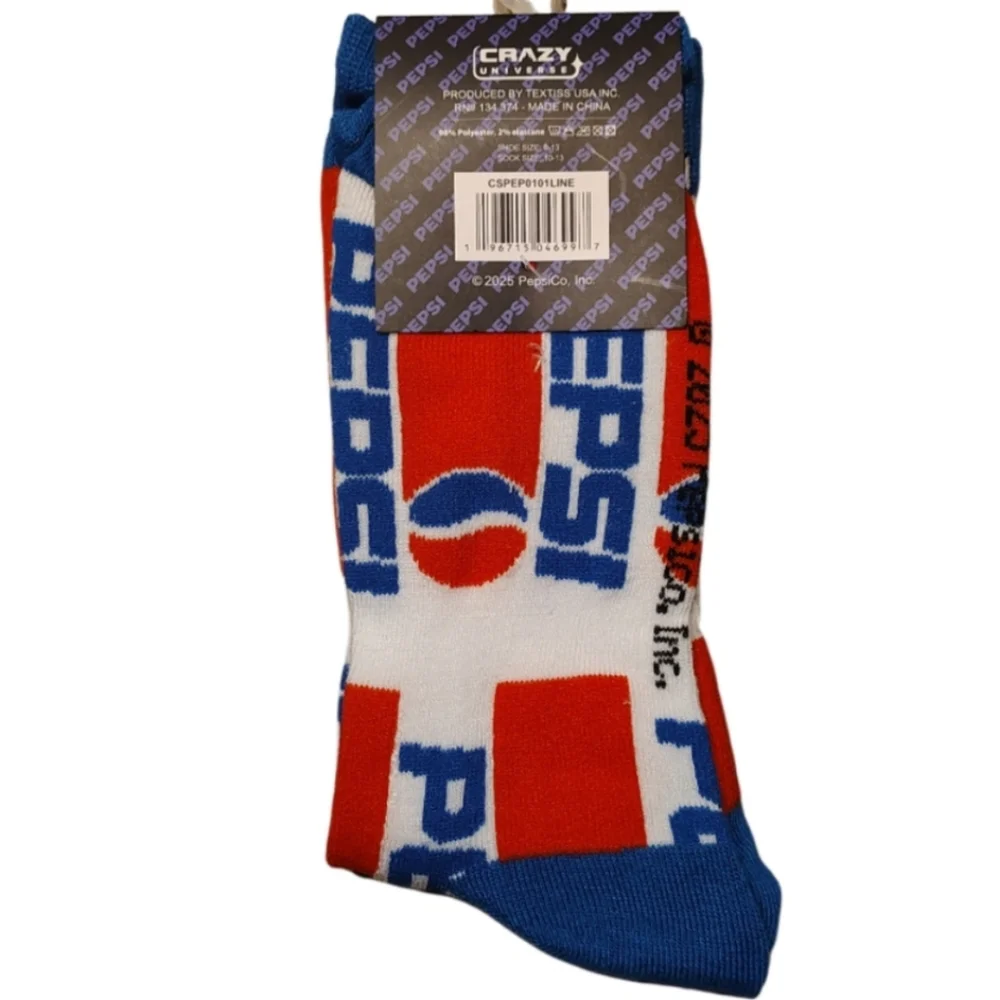 Pepsi Branded Crew Socks in Red, Blue, and White Unisex